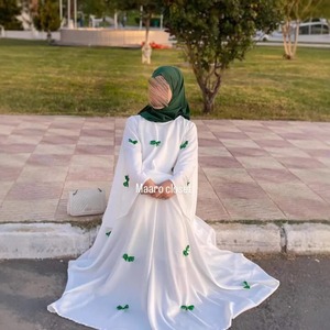 Verano nuevo vestido musulmán blanco mariposa Abaya Oriente Medio árabe mujeres Dubai Abaya suelta manga acampanada pajarita vestido - Product Image 4