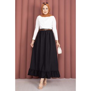 Black Chiffon <b>Skirt</b> with <b>Elastic</b> Waist and Ruffle Details Comfortable Breathable Patchwork Digital Print Made From Spandex - Product Image 3