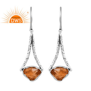 ต่างหูห้อยอัญมณีซิทรินธรรมชาติสีเงินสเตอร์ลิงออกซิไดซ์ออกแบบได้ตามต้องการ - Product Image 4