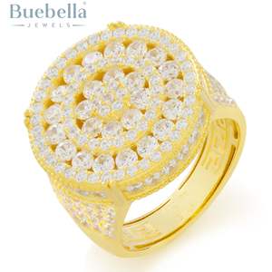 Delicado y Original Plata de Ley 925 14K chapado en oro VVS Moissanite redondo brillante corte anillo de racimo para hombres - Product Image 1