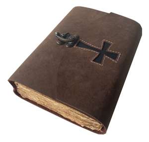 Diario de Cuero Rústico con Cruz Cristiana de Jesús, Papel Ecológico Hecho a Mano, Regalo Religioso de Bautismo, Diario de Gratitud para Viajes de Hombres - Product Image 2