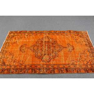 Tapis turc vintage, tapis de 3,5 x 6,3 pieds, tapis marocain orange brun - Product Image 3