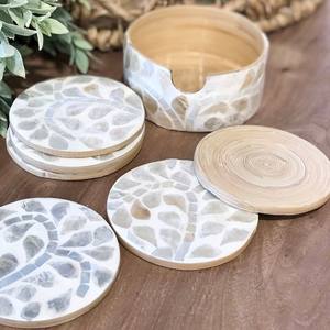 Handmade Premium Mother of Pearl <b>Coaster</b> <b>Set</b> Semi-Precious Stone Work Drink Ware for Hotels & Restaurants Table Mat & Pad - Product Image 5