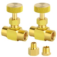 Válvula de aguja mini de latón C-Way de alta calidad de 1/4'' de 2 vías y 400 psi con maneta de rueda para medios acuáticos, aceptable para OEM