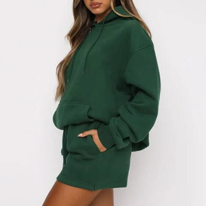 Vente en gros de lettres brodées personnalisées OEM 100% coton polaire Sweat à capuche et short de grande taille Lettres de votre propre marque Twin Sets - Product Image 4