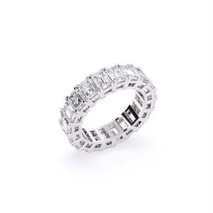 แหวนแต่งงานเพชรเพาะเลี้ยงในห้องปฏิบัติการ 5.5 กะรัต ทรงมรกต ประดับเพชรเต็มวง ดีไซน์หรูหรา ยั่งยืน ทนทาน ทำจากทอง 9K สีเหลือง ขาว และสีโรสโกลด์ - Product Image 3