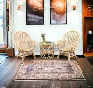 Juego de 2 sillas de caña de bambú hechas a mano con taburete otomano redondo para sala de estar, oficina, cafetería, Jardín - Product Image 6