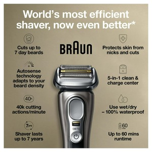 Brauns Series 9 PRO + Rasoir électrique pour hommes avec cartouche d'entretien pour rasoir, Silver, 9599cc - Product Image 6