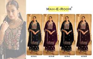 Élégant costume de palazzo Salwar Kameez en velours de créateur moderne avec des perles de broderie complexes de détails festifs fabriqués à la main pour les fêtes - Product Image 5