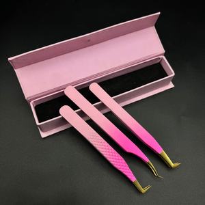 Pince à épiler professionnelle en acier inoxydable durable avec poignée en diamant pointe dorée deux tons 45 pince à cils à 90 degrés - Product Image 5