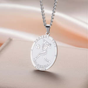 Pendentif de sport en argent sterling 925, collier sportif plaqué or, baseball gravé, bijoux, cadeaux pour femmes et hommes - Product Image 1