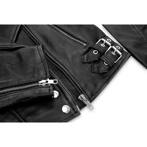 Nouvelle veste en cuir de moto zippée pour femmes d'automne et d'hiver avec veste en cuir véritable noir - Product Image 3