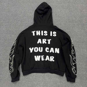 Sweat à capuche ample en molleton personnalisé 100% coton respirant, fermeture éclair satinée surdimensionnée, motif uni brodé, fermeture éclair régulière, hiver - Product Image 2