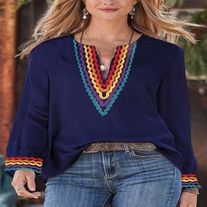 Tunique de soirée à manches longues et col en V, avec dentelle et broderie lourde, nouveau design exclusif pour la vente en gros - Product Image 2