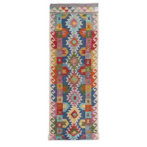 Alfombra Kilim de Maimana, Afganistán, 383 x 86 cm - Product Image 1