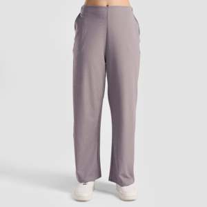 Prism Casual Trousers High-Waisted Wide Leg Pants <b>Elastic</b> Waist Breathable Corduroy Button Worn Wrinkled Style-Available Grey - Product Image 2