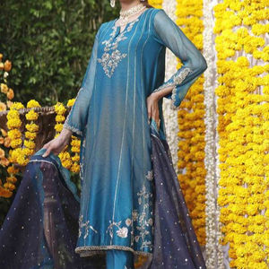 Belle indienne/pakistanaise Zari broderie Kurta pantalon paillettes Dupatta dentelle lavable boutonné robe pour les mariages fêtes - Product Image 1