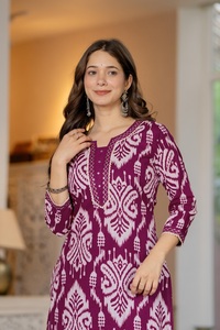 Women Purple Digital Print Cotton Salwar Kameez Set With Matching Dupatta Traditional Casual Wear <b>Ankle</b>-Length Regular Fit - Product Image 3