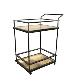 Chariot de service utilitaire de luxe en céramique fait main, robuste et écologique, style américain, pour bar à cocktails, noir, multi-niveaux, sécurisé - Product Image 5