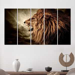 Décoration animale sauvage moderne : Tableau sur toile imprimé Lion rugissant, lot de 5 toiles - Product Image 1