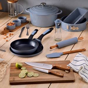 Ensemble de 2 poêles à frire 2026cm en aluminium pressé + casserole avec couvercle 25.5x12cm (5L) en fonte, bleu, NOIA San Ignacio - Product Image 5