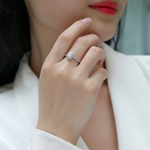 Anillo Vintage de primera calidad para mujer GIA IGI Lab-Grown Certified Oval Cut Half Eternity Fancy Halo Joyería al por mayor-DS0036 - Product Image 3