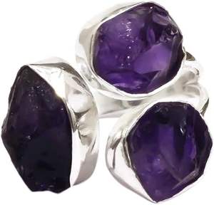 Anillo de Plata de Ley 925 con Amatista Natural, Piedra de Nacimiento de Febrero, Triple Piedra, Joyería Hecha a Mano para Mujer - Product Image 4