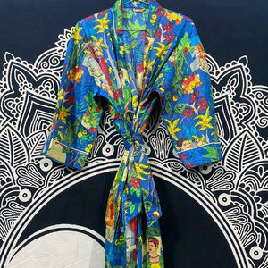 Kimono de estilo indio de algodón puro para mujer, albornoz con cuello vuelto para primavera y verano, ropa de dormir y playa, uso diario - Product Image 1