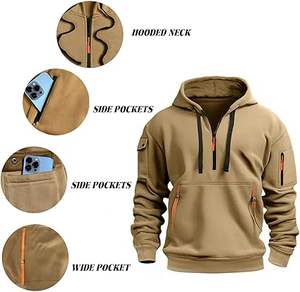 Sudaderas Casuales de Invierno para Hombre, Color Sólido, Corte Regular, 100% Algodón, Felpa, Secado Rápido, Ecológicas y Transpirables - Product Image 5