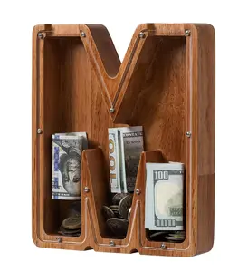 Large Wooden Kids Letter Piggy Bank for Boys Girls Alphabet Money Bank with Initial M Coin Bank Fun Gifts