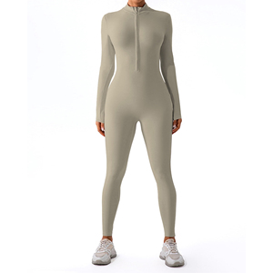 Nouveau femmes body col montant Jogging entraînement Gym Fitness mode Sexy fermeture éclair à manches longues combinaison vêtements de sport femme vêtements - Product Image 5