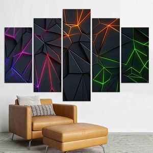 Décoration murale géométrique néon moderne - Œuvre d'art sur toile imprimée, lot de 5 toiles assorties - Product Image 1