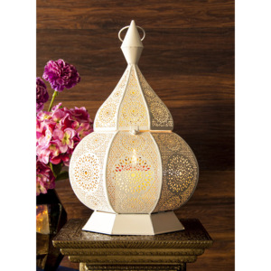 Lanterne marocaine en verre et fer blanc faite à la main, élégante et moderne, porte-bougie, éclairage au sol, pilier, maison, hôtel, jardin - Product Image 5