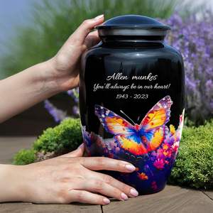 Urnas para cenizas humanas Urnas de cremación Funeral para cenizas Mujeres y hombres Urna decorativa de Mariposa Negra Tamaño personalizado Personalizar Negro - Product Image 3