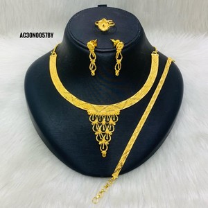 Latest Stylish Design 24K Gold Plated Flower <b>Charm</b> Necklace Set 16 Inches - Product Image 1
