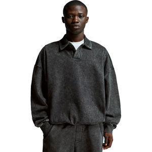 Sweat-shirt polo oversize pour hommes OEM Logo personnalisé Pull à épaules tombantes Polo d'hiver Col ras du cou Sweat-shirt épais et épais - Product Image 6