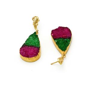Dua Green <b>Pink</b> Drusy Earrings Handcrafted Gold Plated Unique <b>Jewelry</b> - Product Image 3
