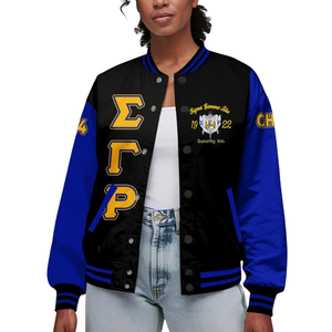 Sigma Gamma Rho 1922 Signature Varsity Jacket SGRho Griego Letterman Royal Blue Poodle Pride Satén Bordado Invierno - Product Image 1