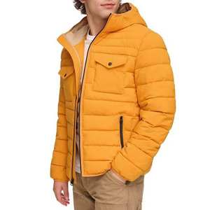 Veste d'hiver en duvet pour homme, jaune, entièrement imprimée, logo personnalisé, col montant, veste coupe-vent pour homme, veste en duvet de rue - Product Image 6