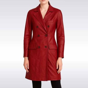 Trendy Women Faux <b>Leather</b> <b>Trench</b> <b>Coat</b> Long Sleeve Soft Lining Belted Waist Design For Autumn Season - Product Image 1