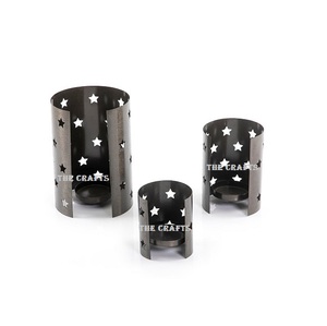 Juego de portavelas de metal y madera de dos portavelas de diferentes tamaños para decoración de bodas y uso de iluminación - Product Image 2