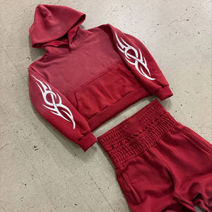 Ensemble de survêtement deux pièces pour homme, respirant, style hip-hop, personnalisé, 100% coton, délavé au soleil, pantalon évasé et sweat à capuche - Product Image 4