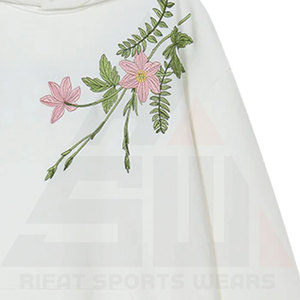Sudadera con Capucha de Invierno para Mujer, Talla Grande, Color Blanco Premium, Estética, Bordado 3D en la Parte Delantera, Diseño Floral Rosa, Cómoda, Hombros Caídos - Product Image 4