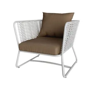 Patio sofa chair made of steel frame and synthetic rattan woven on the back and seat with cushions for indoor and outdoor