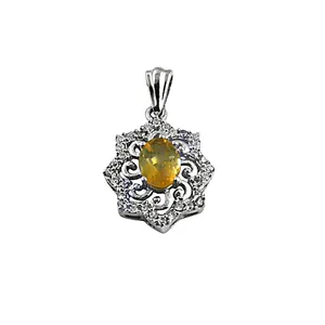 Bijoux fins en argent 925 pour femmes, pendentif en pierre précieuse jaune fait à la main, plaqué rhodium, motif unique, charme en or rose, cadeau - Product Image 3