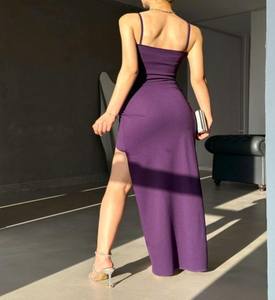 Splendide qualité longue fente moderne tissu crêpe couleur verte 2S 2M 2L robes d'anniversaire femmes - Product Image 4