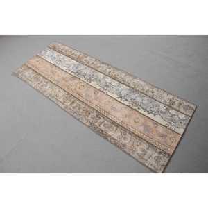 Vintage Turkish <b>Wool</b> Runner Rug 22x5.9 ft (66x181 Cm) <b>Brown</b> Patchwork Design with Latex Backing - Product Image 2