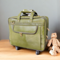 Valise à roulettes en cuir véritable vert de luxe grande capacité, valise en cuir premium pour les voyages, fabrication OEM