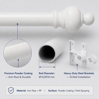 Tringle à rideau simple réglable en fer et PP, thermolaquée, fixation par perçage pour fenêtre de chambre