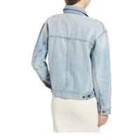 Chaqueta Vaquera Azul Claro para Mujer, Logotipo Bordado, Diseño Gótico 3D, Detalles de Cinturón con Botones, Ropa Casual Urbana para Otoño/Invierno